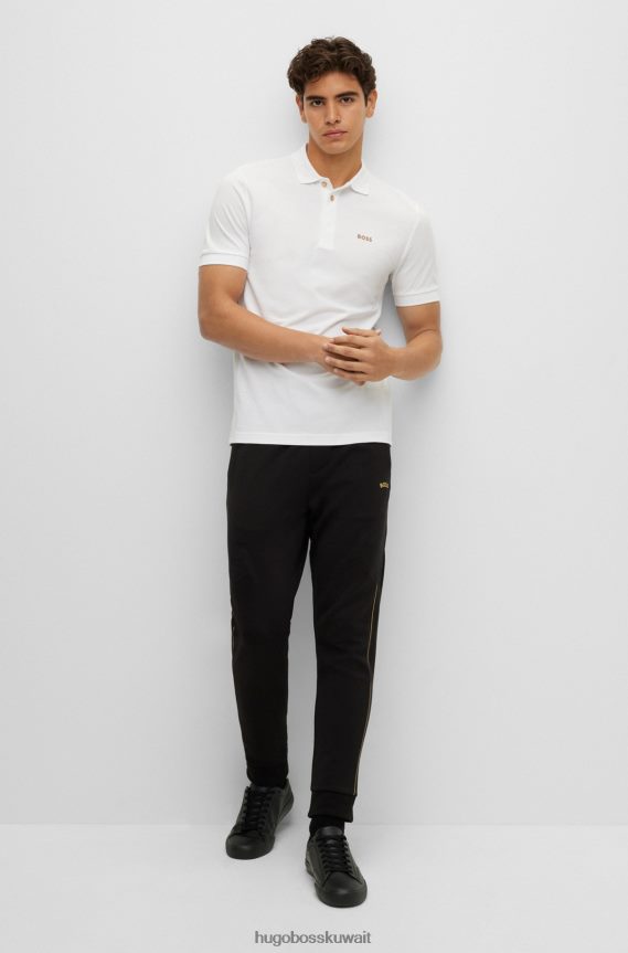 4TFNJN1504 أبيض Hugo Boss قميص بولو أبيض من قطن بيكيه © بقصة ضيقة مع إضافات مخططة