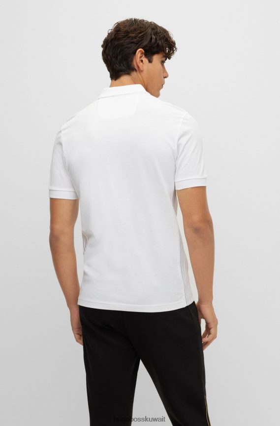 4TFNJN1504 أبيض Hugo Boss قميص بولو أبيض من قطن بيكيه © بقصة ضيقة مع إضافات مخططة