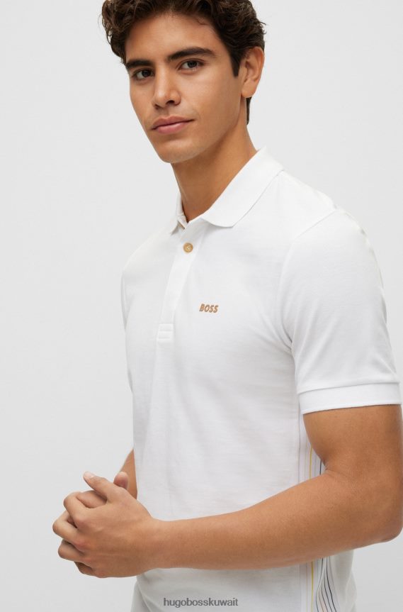 4TFNJN1504 أبيض Hugo Boss قميص بولو أبيض من قطن بيكيه © بقصة ضيقة مع إضافات مخططة
