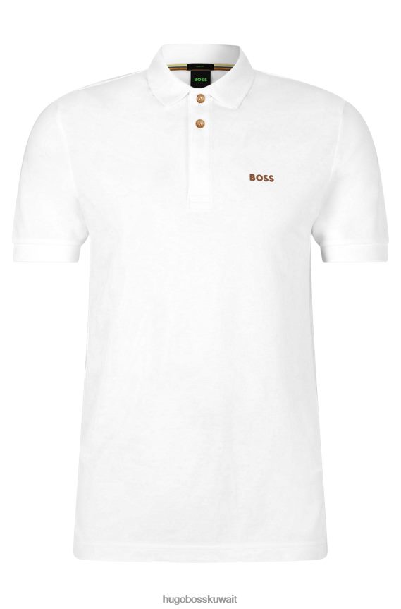 4TFNJN1504 أبيض Hugo Boss قميص بولو أبيض من قطن بيكيه © بقصة ضيقة مع إضافات مخططة