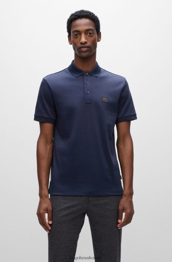 4TFNJN1506 أزرق غامق Hugo Boss قميص بولو من القطن العضوي من هوغو باللون الأزرق الداكن مع شارة الشعار