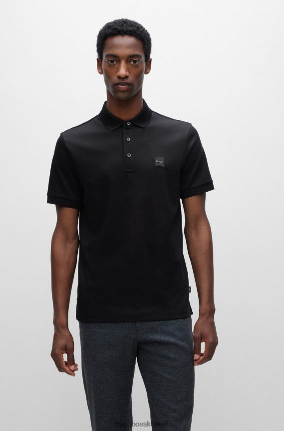 4TFNJN1508 أسود Hugo Boss قميص بولو من القطن العضوي من Hugo مع شارة الشعار باللون الأسود