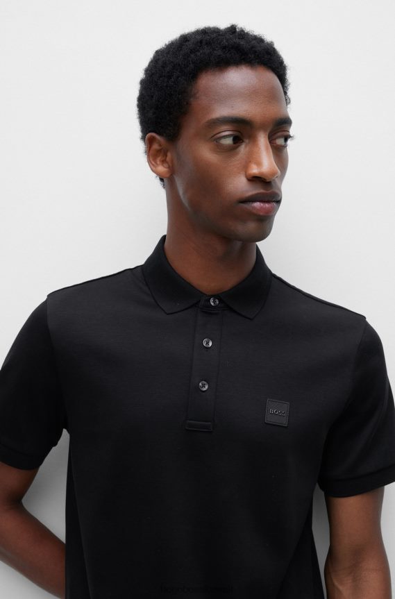 4TFNJN1508 أسود Hugo Boss قميص بولو من القطن العضوي من Hugo مع شارة الشعار باللون الأسود