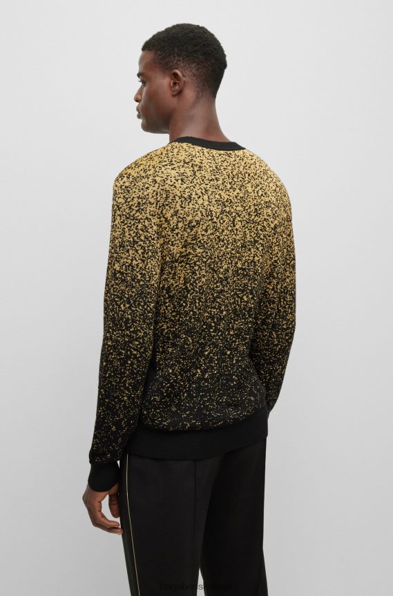 4TFNJN1510 منقوشة Hugo Boss سترة منقوشة ذات قصة عادية مع نمط هوغو باللونين الأسود والذهبي