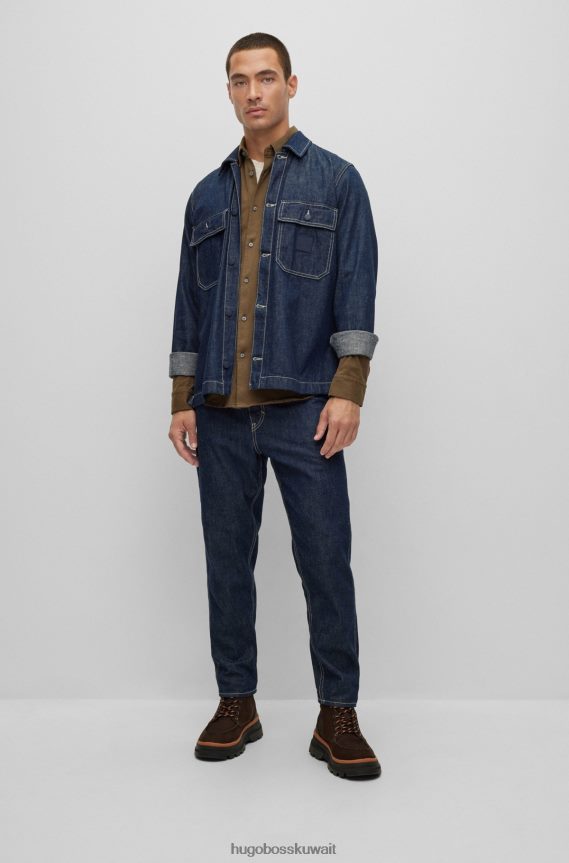 4TFNJN1514 أخضر غامق Hugo Boss قميص Hugo ذو قصة ضيقة مصنوع من قطن الجيرسيه مع أزرار مطاطية باللون الأخضر الداكن