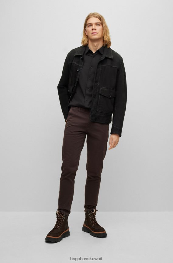 4TFNJN1516 أسود Hugo Boss قميص أسود بقصة ضيقة مصنوع من قطن الجيرسيه مع أزرار مطاطية من هوغو