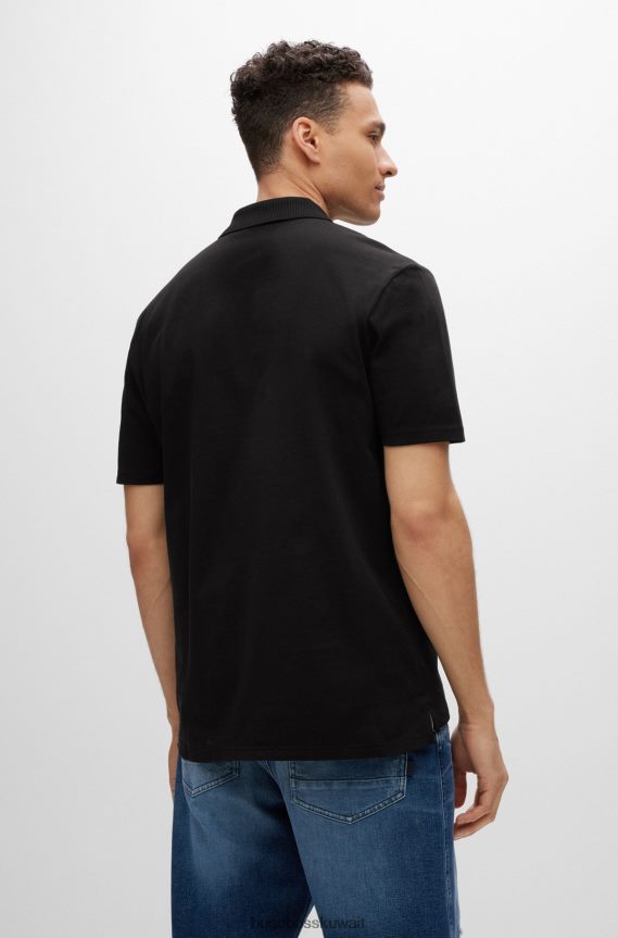 4TFNJN1517 أسود Hugo Boss قميص بولو من القطن الجيرسي مع شعار متباين باللون الأسود