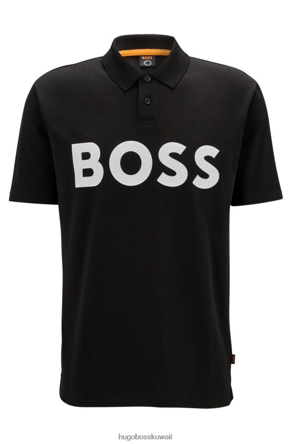 4TFNJN1517 أسود Hugo Boss قميص بولو من القطن الجيرسي مع شعار متباين باللون الأسود