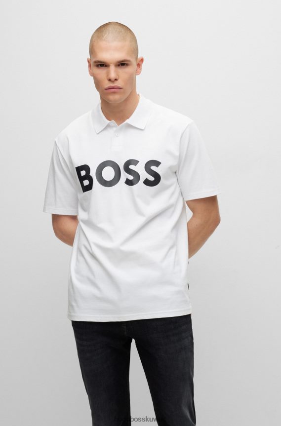 4TFNJN1518 أبيض Hugo Boss قميص بولو أبيض من هوغو من قطن الجيرسي مع شعار متباين