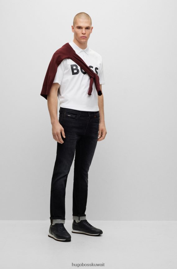 4TFNJN1518 أبيض Hugo Boss قميص بولو أبيض من هوغو من قطن الجيرسي مع شعار متباين