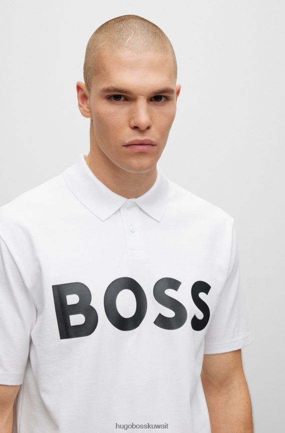 4TFNJN1518 أبيض Hugo Boss قميص بولو أبيض من هوغو من قطن الجيرسي مع شعار متباين