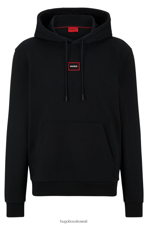 4TFNJN1519 أسود Hugo Boss هودي هوغو أسود مريح بغطاء للرأس من قماش تيري الفرنسي مع شعار مؤطر