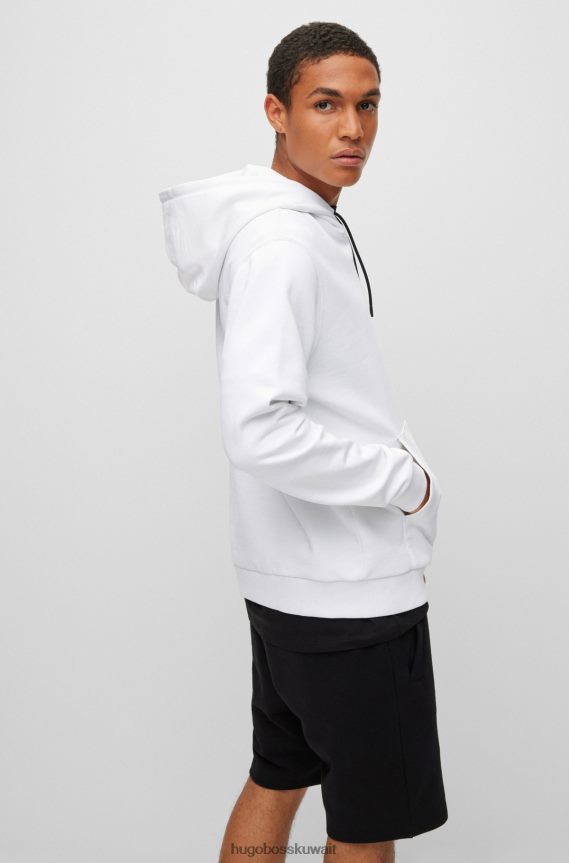 4TFNJN1520 أبيض Hugo Boss هودي بغطاء رأس مريح من Hugo مصنوع من قماش تيري الفرنسي مع شعار مؤطر باللون الأبيض