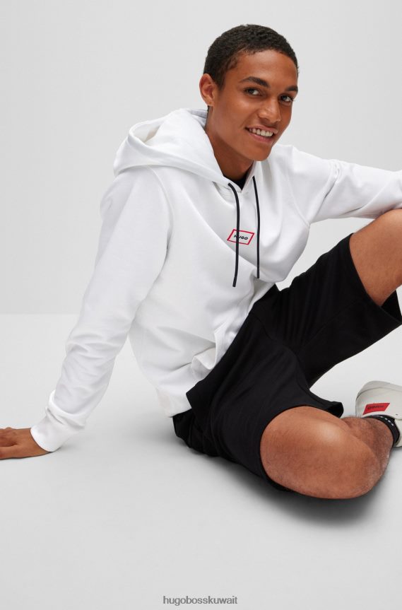 4TFNJN1520 أبيض Hugo Boss هودي بغطاء رأس مريح من Hugo مصنوع من قماش تيري الفرنسي مع شعار مؤطر باللون الأبيض
