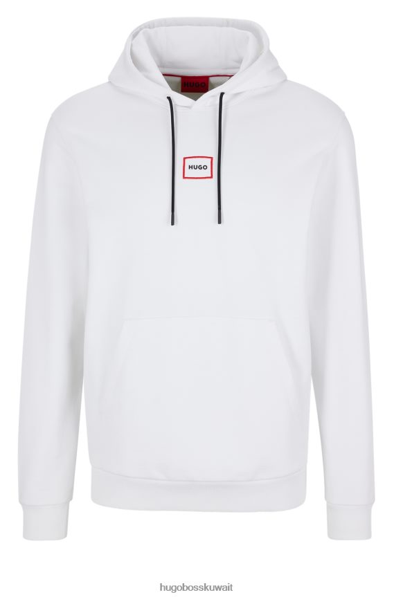 4TFNJN1520 أبيض Hugo Boss هودي بغطاء رأس مريح من Hugo مصنوع من قماش تيري الفرنسي مع شعار مؤطر باللون الأبيض