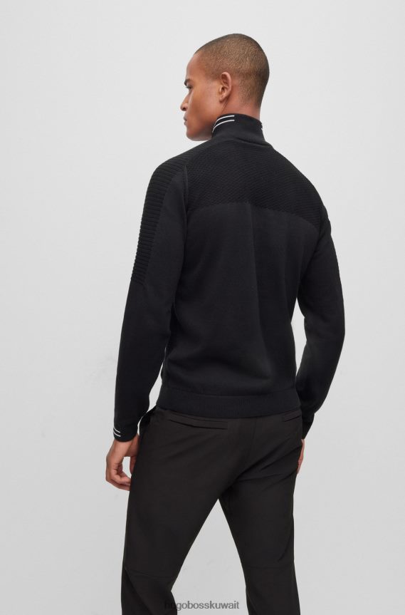 4TFNJN1521 أسود Hugo Boss سترة من القطن العضوي برقبة بسحاب مع شعار مطبوع باللون الأسود