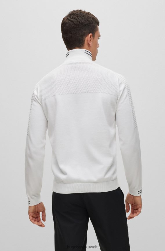 4TFNJN1522 أبيض Hugo Boss سترة بيضاء من القطن العضوي برقبة بسحاب مع شعار هوغو مطبوع