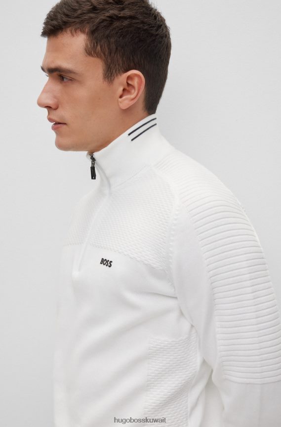 4TFNJN1522 أبيض Hugo Boss سترة بيضاء من القطن العضوي برقبة بسحاب مع شعار هوغو مطبوع