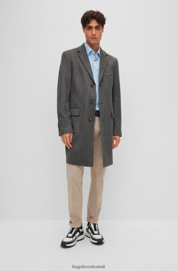 4TFNJN1523 فضة Hugo Boss معطف نحيف من الكشمير المسؤول مع بطانة مميزة باللون الفضي