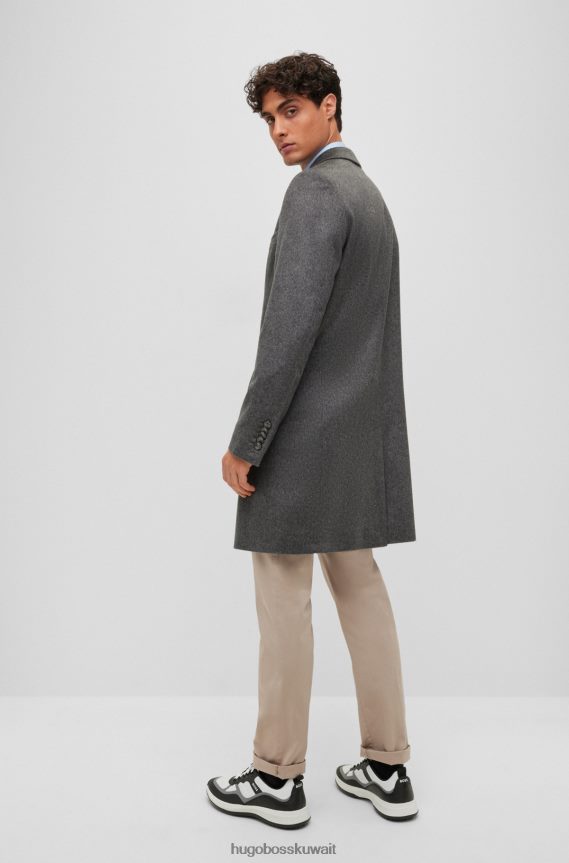 4TFNJN1523 فضة Hugo Boss معطف نحيف من الكشمير المسؤول مع بطانة مميزة باللون الفضي