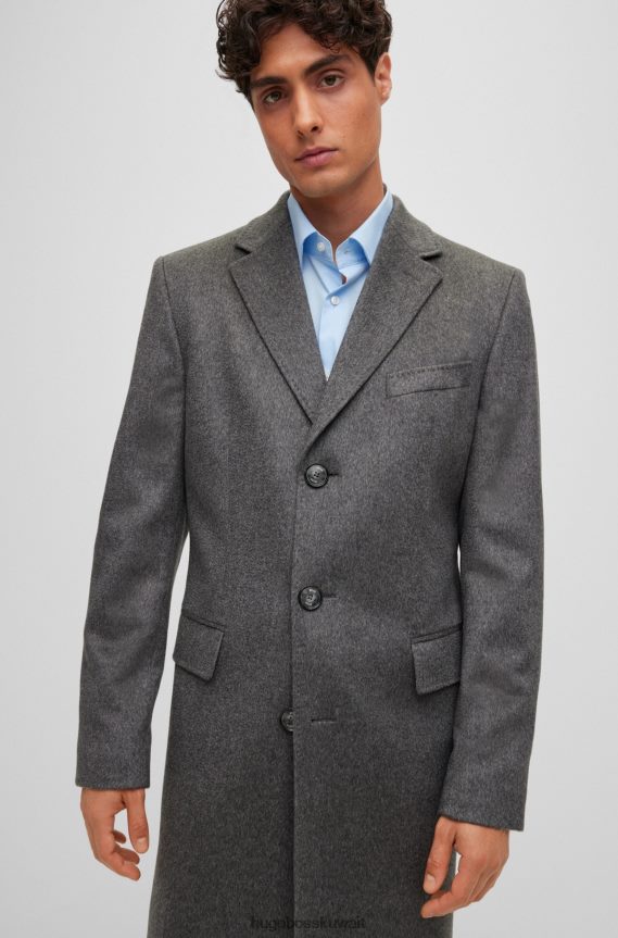 4TFNJN1523 فضة Hugo Boss معطف نحيف من الكشمير المسؤول مع بطانة مميزة باللون الفضي