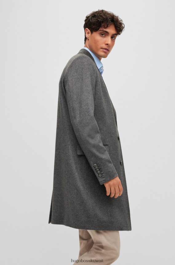 4TFNJN1523 فضة Hugo Boss معطف نحيف من الكشمير المسؤول مع بطانة مميزة باللون الفضي