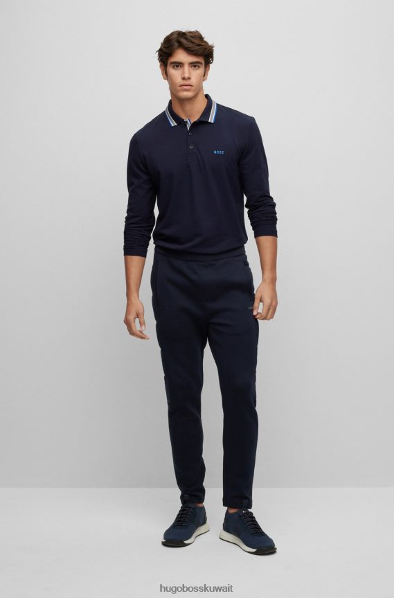 4TFNJN1526 أزرق غامق Hugo Boss قميص بولو من قطن بيكيه© من هوغو مع تفاصيل بياقة باللون الأزرق الداكن