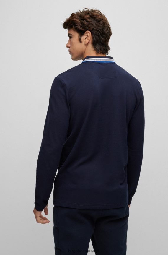4TFNJN1526 أزرق غامق Hugo Boss قميص بولو من قطن بيكيه© من هوغو مع تفاصيل بياقة باللون الأزرق الداكن