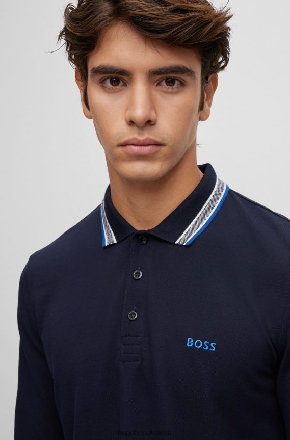 4TFNJN1526 أزرق غامق Hugo Boss قميص بولو من قطن بيكيه© من هوغو مع تفاصيل بياقة باللون الأزرق الداكن