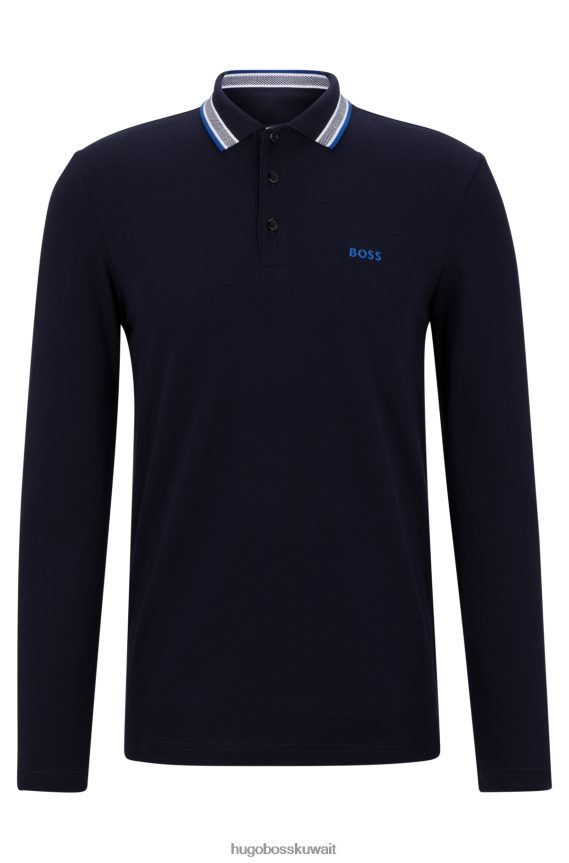 4TFNJN1526 أزرق غامق Hugo Boss قميص بولو من قطن بيكيه© من هوغو مع تفاصيل بياقة باللون الأزرق الداكن