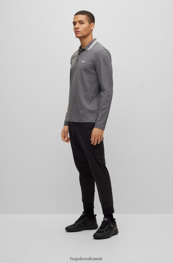 4TFNJN1527 رمادي Hugo Boss قميص بولو من قطن بيكيه © بياقة وتفاصيل هوغو باللون الرمادي