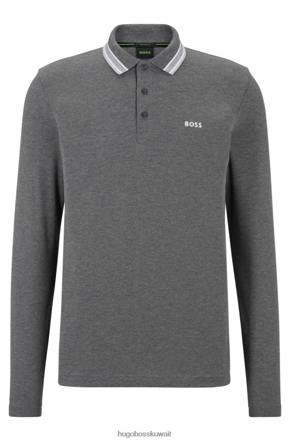 4TFNJN1527 رمادي Hugo Boss قميص بولو من قطن بيكيه © بياقة وتفاصيل هوغو باللون الرمادي