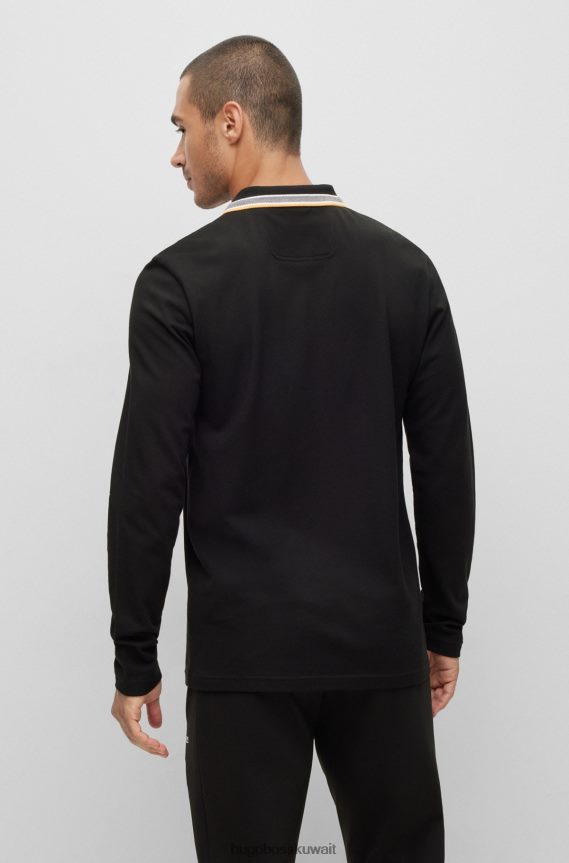 4TFNJN1530 أسود Hugo Boss قميص بولو هوغو من قطن بيكيه © باللون الأسود مع تفاصيل الياقة