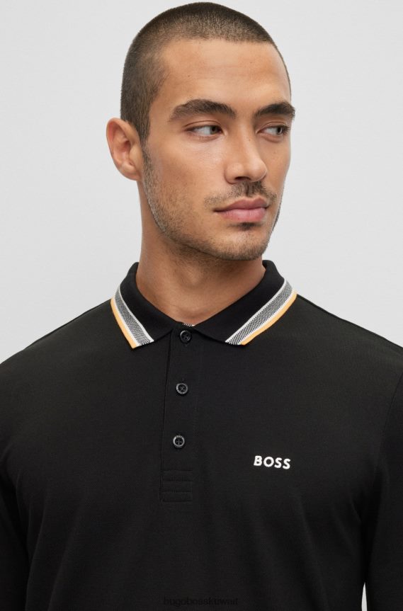 4TFNJN1530 أسود Hugo Boss قميص بولو هوغو من قطن بيكيه © باللون الأسود مع تفاصيل الياقة