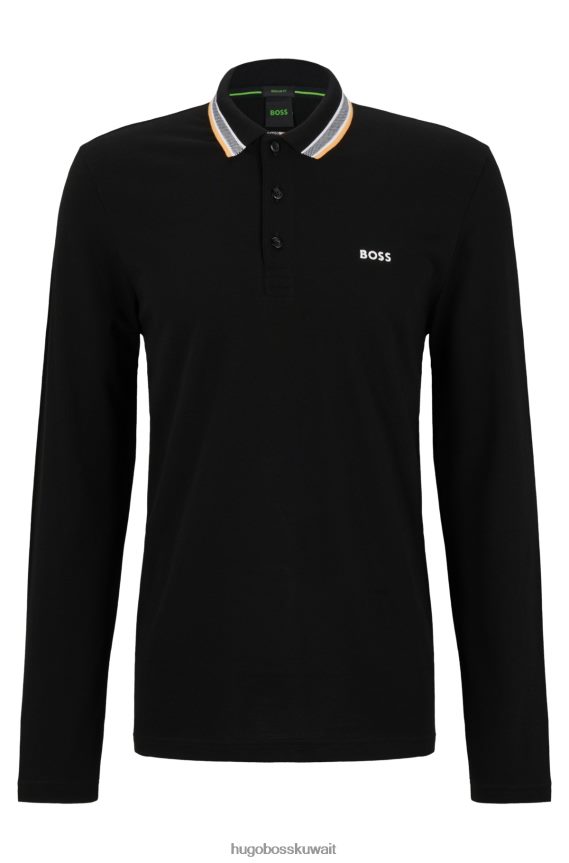 4TFNJN1530 أسود Hugo Boss قميص بولو هوغو من قطن بيكيه © باللون الأسود مع تفاصيل الياقة