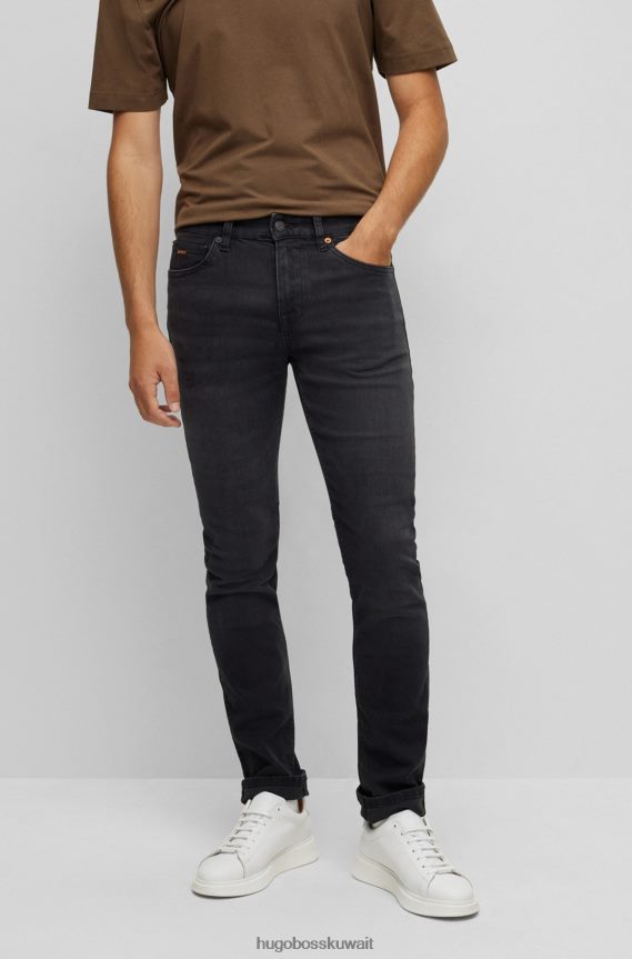 4TFNJN1533 أسود Hugo Boss بنطال جينز ضيق من قماش الدنيم الرمادي فائق التمدد باللون الأسود