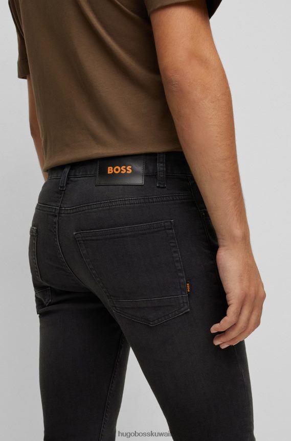 4TFNJN1533 أسود Hugo Boss بنطال جينز ضيق من قماش الدنيم الرمادي فائق التمدد باللون الأسود