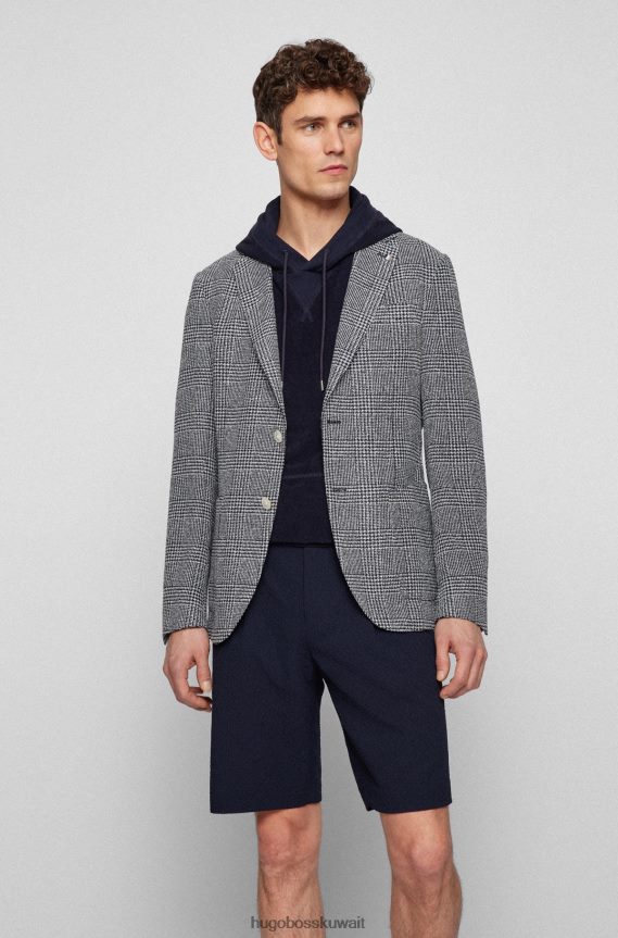 4TFNJN1534 أزرق غامق Hugo Boss سترة زرقاء داكنة بقصة ضيقة مصنوعة من قماش هوغو المطاطي المربع