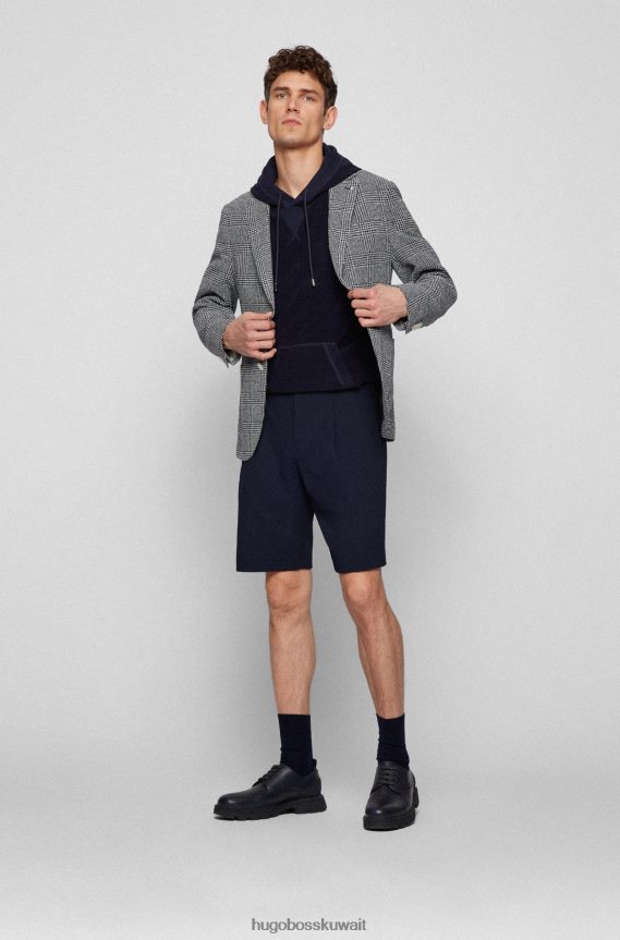 4TFNJN1534 أزرق غامق Hugo Boss سترة زرقاء داكنة بقصة ضيقة مصنوعة من قماش هوغو المطاطي المربع