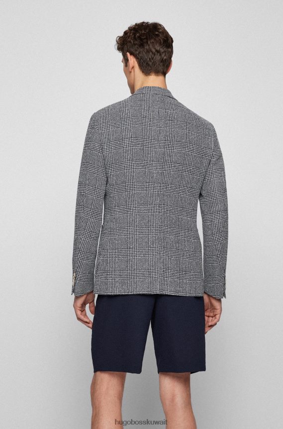 4TFNJN1534 أزرق غامق Hugo Boss سترة زرقاء داكنة بقصة ضيقة مصنوعة من قماش هوغو المطاطي المربع