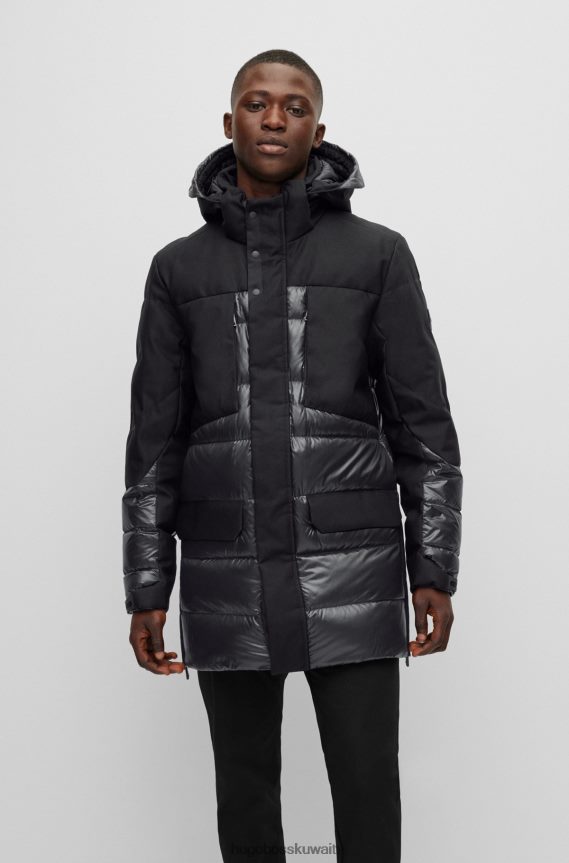 4TFNJN1535 أسود Hugo Boss سترة هجينة مع غطاء محرك السيارة قابل للفصل هوغو الأسود