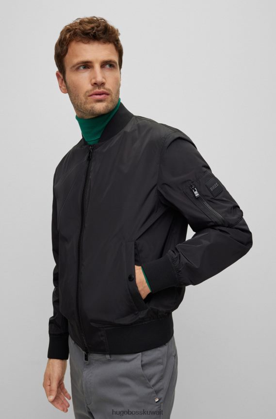 4TFNJN1537 أسود Hugo Boss سترة بومبر سوداء عادية من Hugo مصنوعة من مواد معاد تدويرها