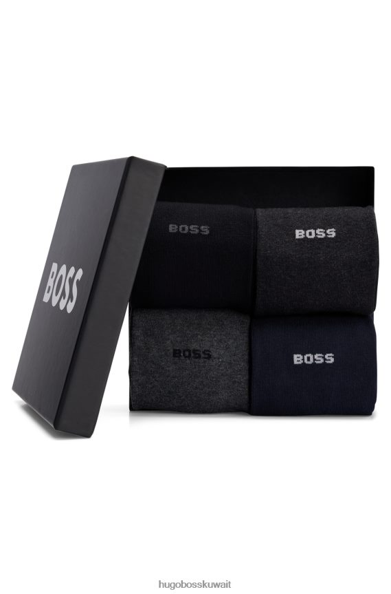 4TFNJN1538 أسود/رمادي/أزرق Hugo Boss Hugo حزمة من أربعة جوارب من مزيج القطن باللون الأسود