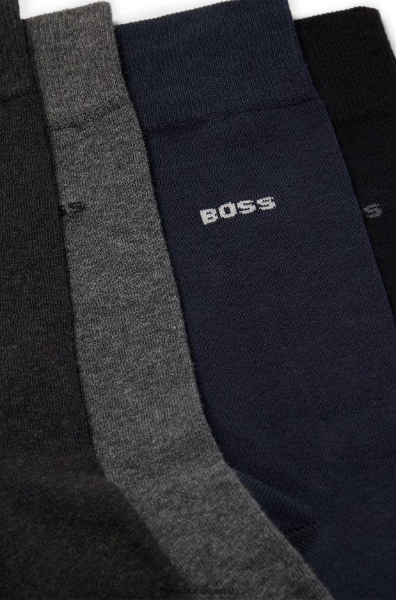 4TFNJN1538 أسود/رمادي/أزرق Hugo Boss Hugo حزمة من أربعة جوارب من مزيج القطن باللون الأسود