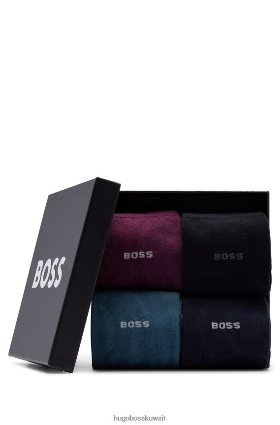 4TFNJN1539 منقوشة Hugo Boss حزمة من أربعة جوارب من مزيج القطن المنقوش