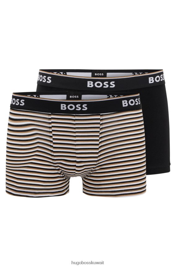 4TFNJN1540 منقوشة Hugo Boss حزمة من ثلاثة سراويل داخلية من القطن المطاطي منقوشة مع أحزمة خصر تحمل شعار Hugo