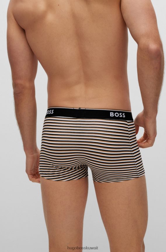 4TFNJN1540 منقوشة Hugo Boss حزمة من ثلاثة سراويل داخلية من القطن المطاطي منقوشة مع أحزمة خصر تحمل شعار Hugo