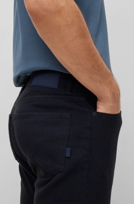 4TFNJN1544 أزرق غامق Hugo Boss جينز هوغو ذو قصة عادية من قماش الدنيم المطاطي ذو البنية الدقيقة باللون الأزرق الداكن