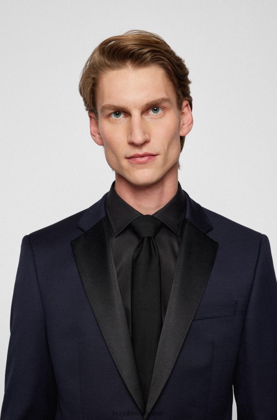 4TFNJN1550 أزرق غامق Hugo Boss سترة هوغو توكسيدو بقصة ضيقة من الصوف البكر باللون الأزرق الداكن