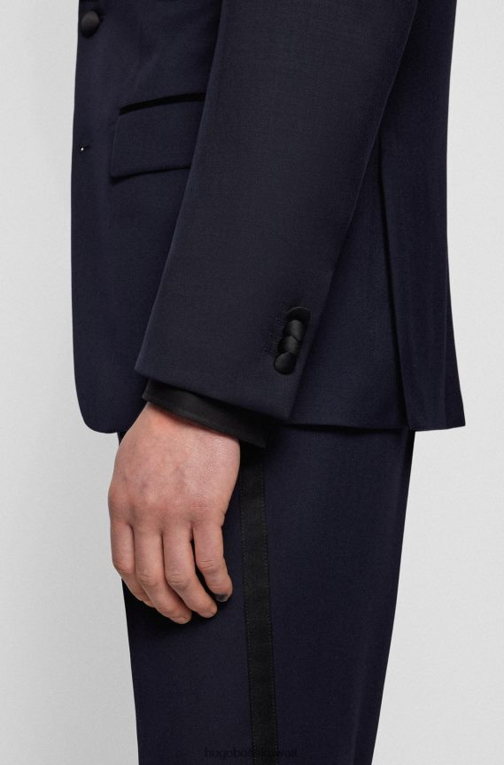 4TFNJN1550 أزرق غامق Hugo Boss سترة هوغو توكسيدو بقصة ضيقة من الصوف البكر باللون الأزرق الداكن